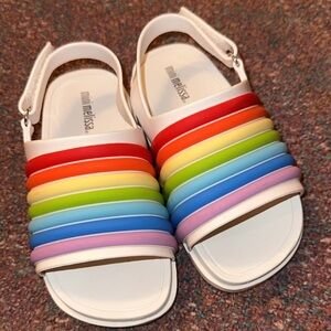Mini Melissa white rainbow slides EUC